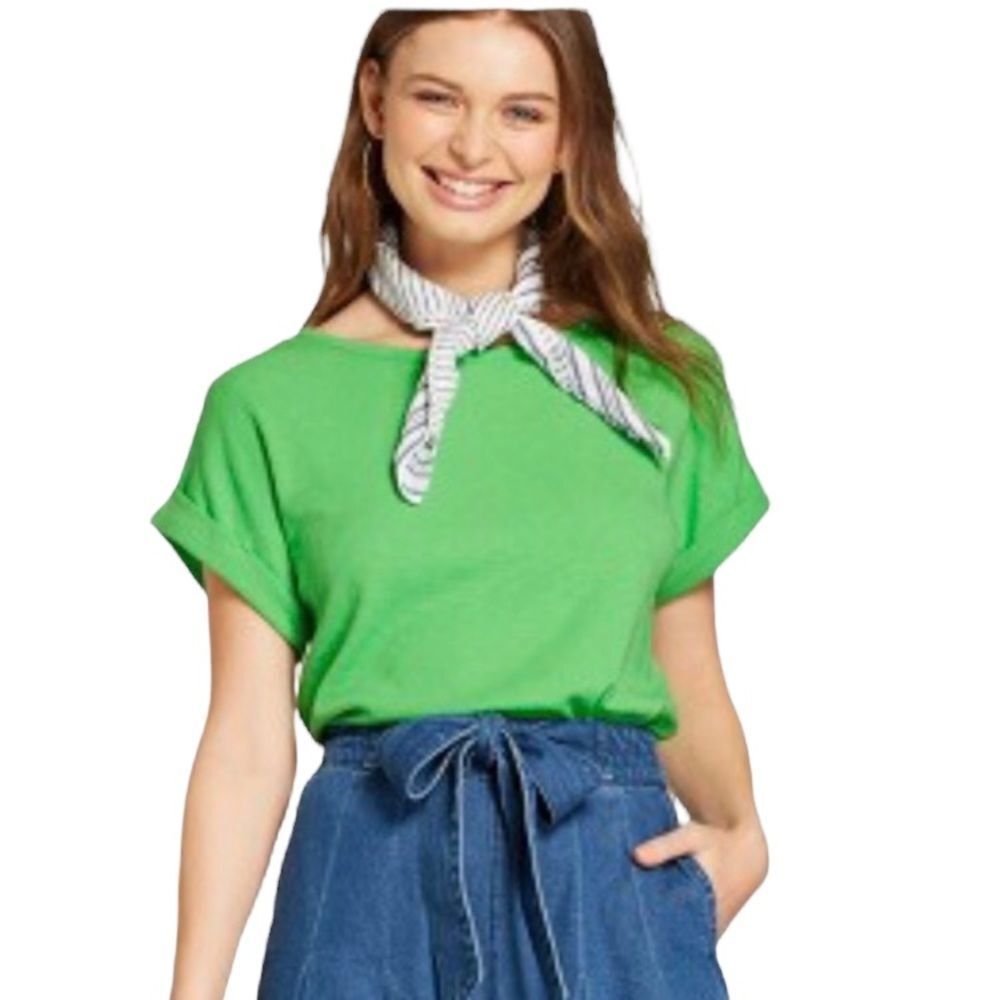 A New Day Bright Green Knit Crossover Split Back Top M